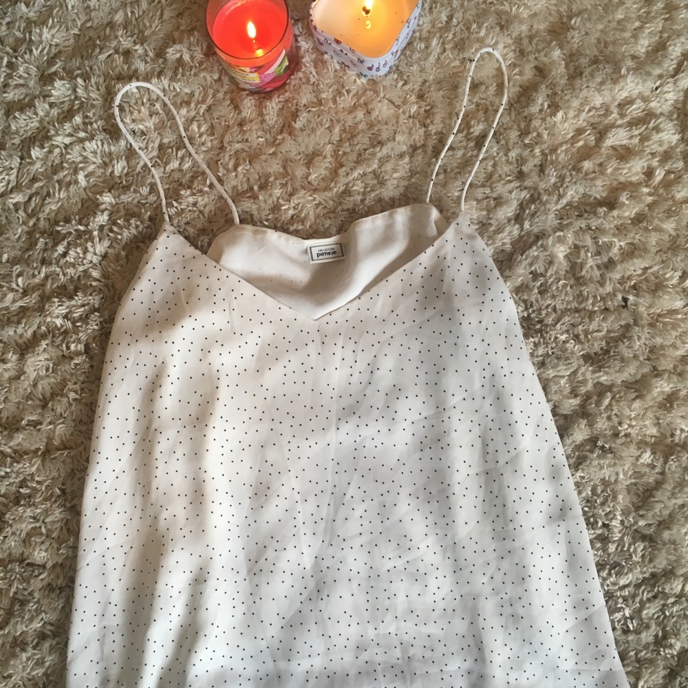 White dotted flowy tank